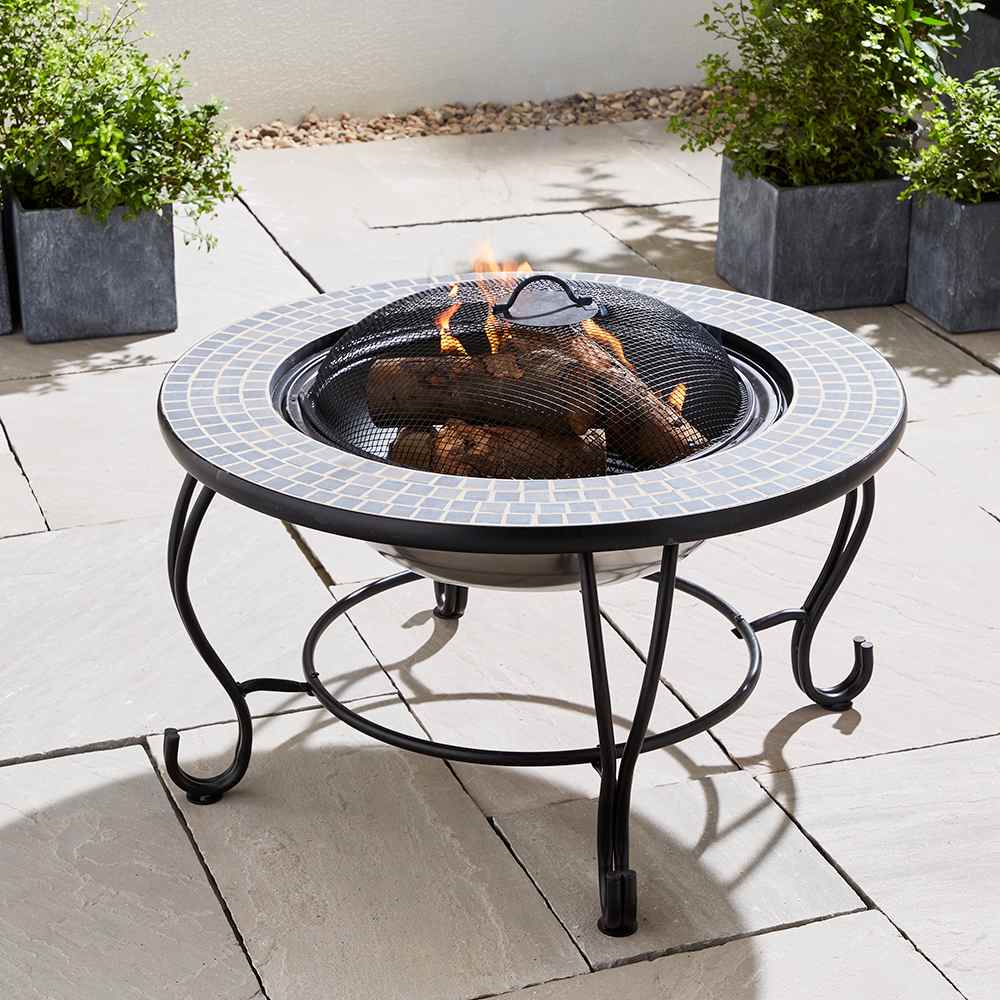 4 in 1 Fire Pit, BBQ Grill, Ice Cooler, & Round Ceramic Table - 4 in 1 Round Ceramic Table, Fire Pit, BBQ Grill & Ice Cooler
